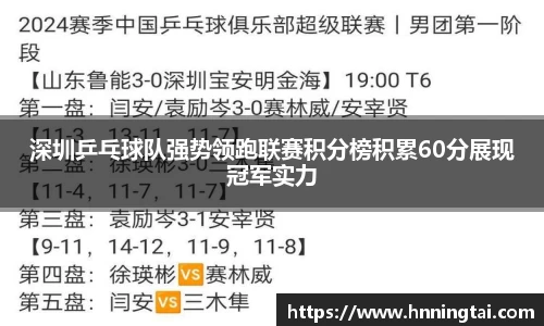 深圳乒乓球队强势领跑联赛积分榜积累60分展现冠军实力